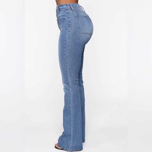 Fashion Nova Katt Flare Button Jeans - Medium Blue Wash - Picture 7 of 12